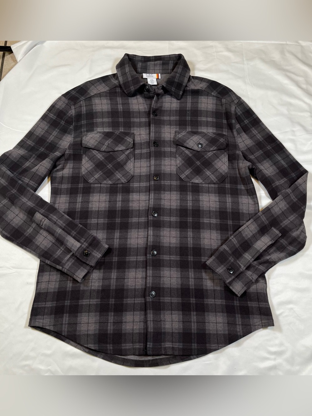 C & C California Plaid Soft Flannel Button Up‎ Shirt Long Sleeve Mens M Gray